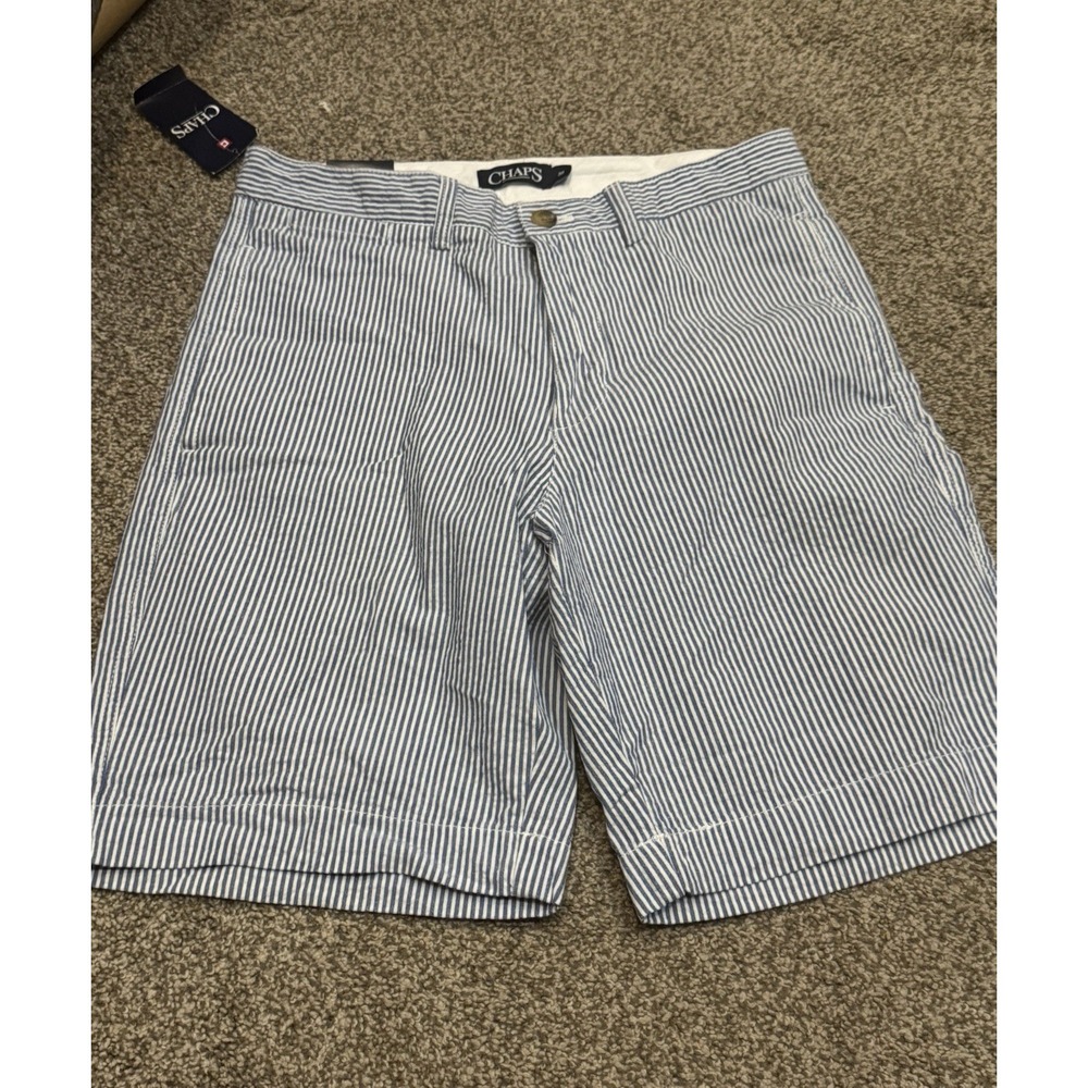 Chaps Shorts Men's 30 Blue White Stripe SEERSUCKER Golf Walking Yacht Casual